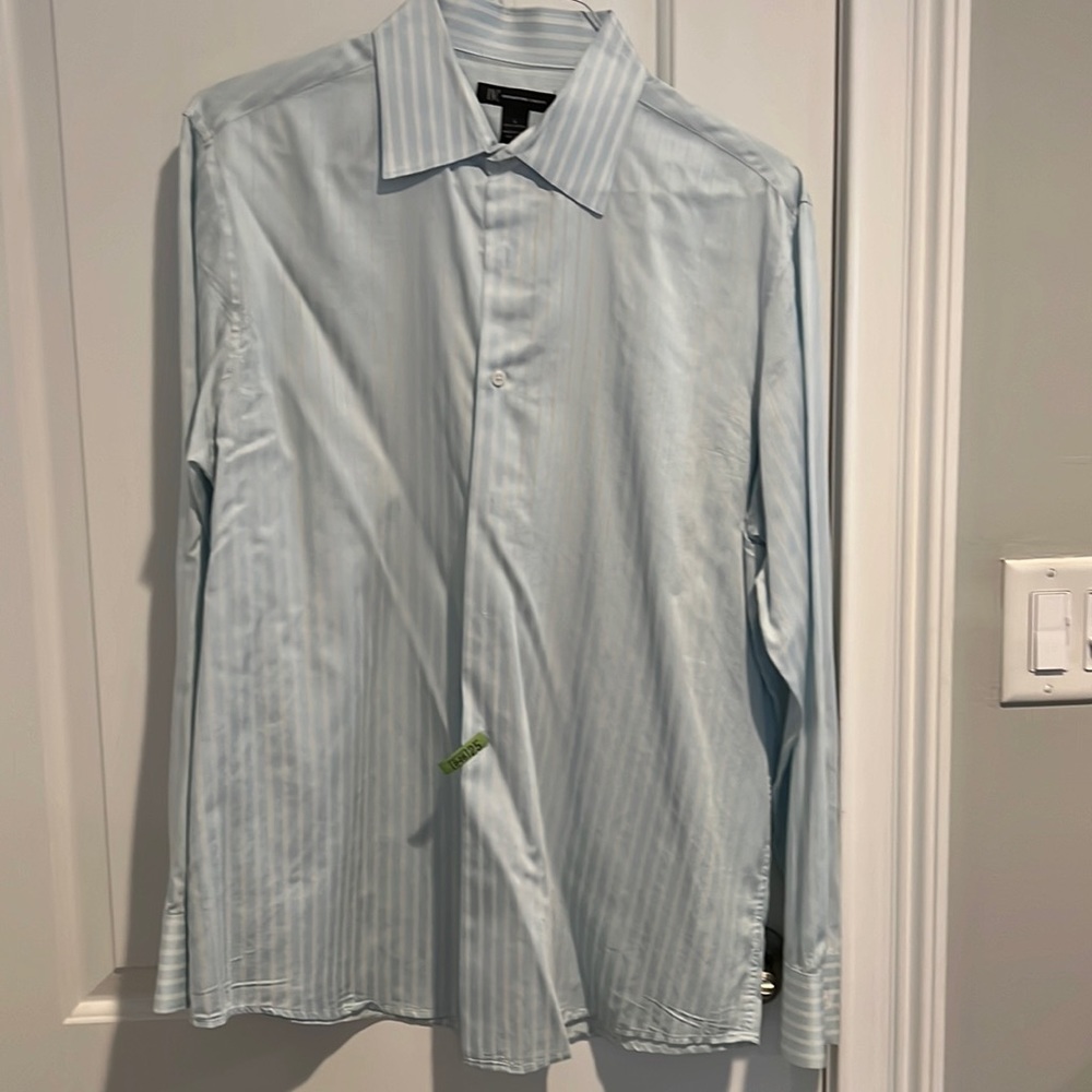 INC Mens Blue Stripe Dress Shirt, Size Large